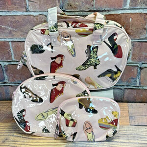 Nick & Nora 3 Pc Set Cosmetic Travel Makeup Toiletry Bags Century Of Shoes Print